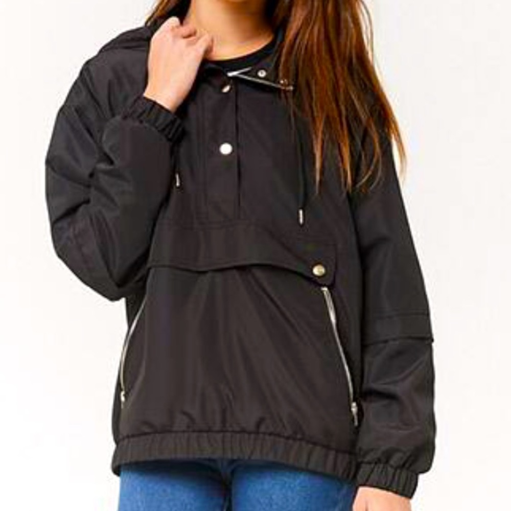 Black Hooded Mesh-Lined Anorak